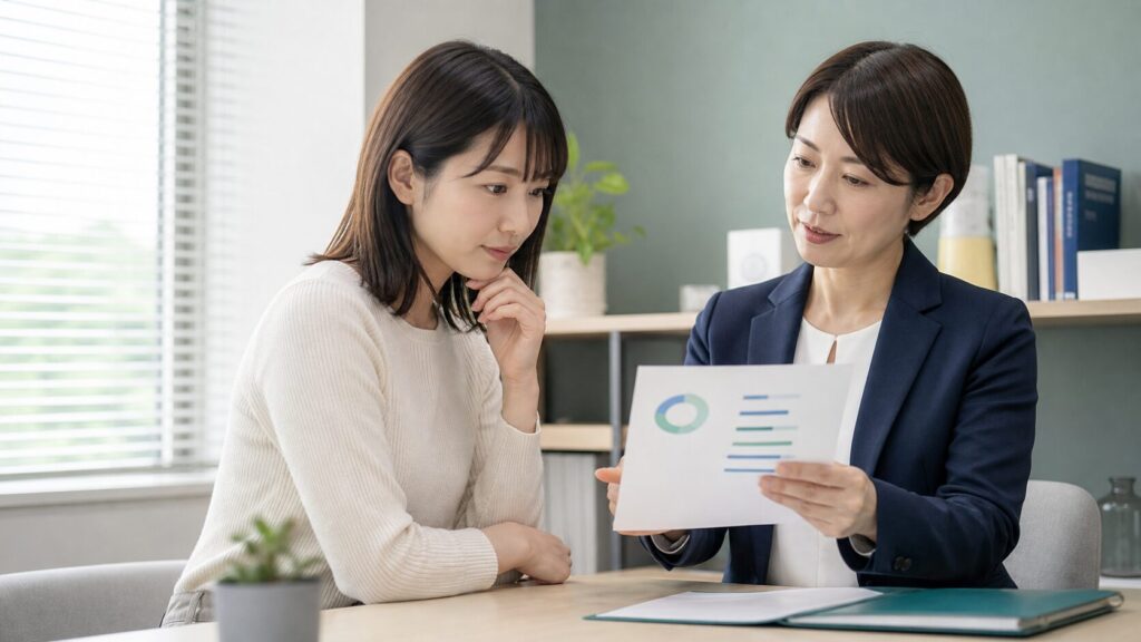 健康診断結果について説明を受ける従業員