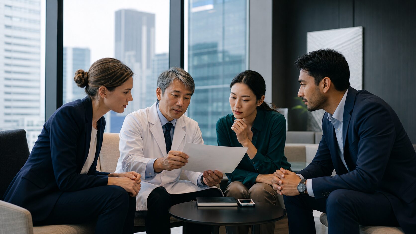 外資系企業の人事チームと産業医による健康支援の打ち合わせ